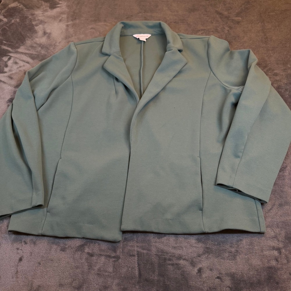 Liz Claiborne Womens XL Sage Green Textured Knit Open Front Blazer Jacket